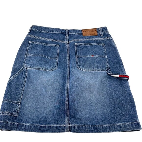 Tommy Hilfiger Vtg Y2K Logo Cargo slit Denim Jean Skirt size 10 Carpenter Mini - Picture 9 of 11
